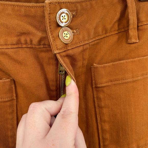 Spartina 449 Rust Orange Denim Cropped Flare Frayed Hem 6 Boho Festival Retro - Picture 4 of 13